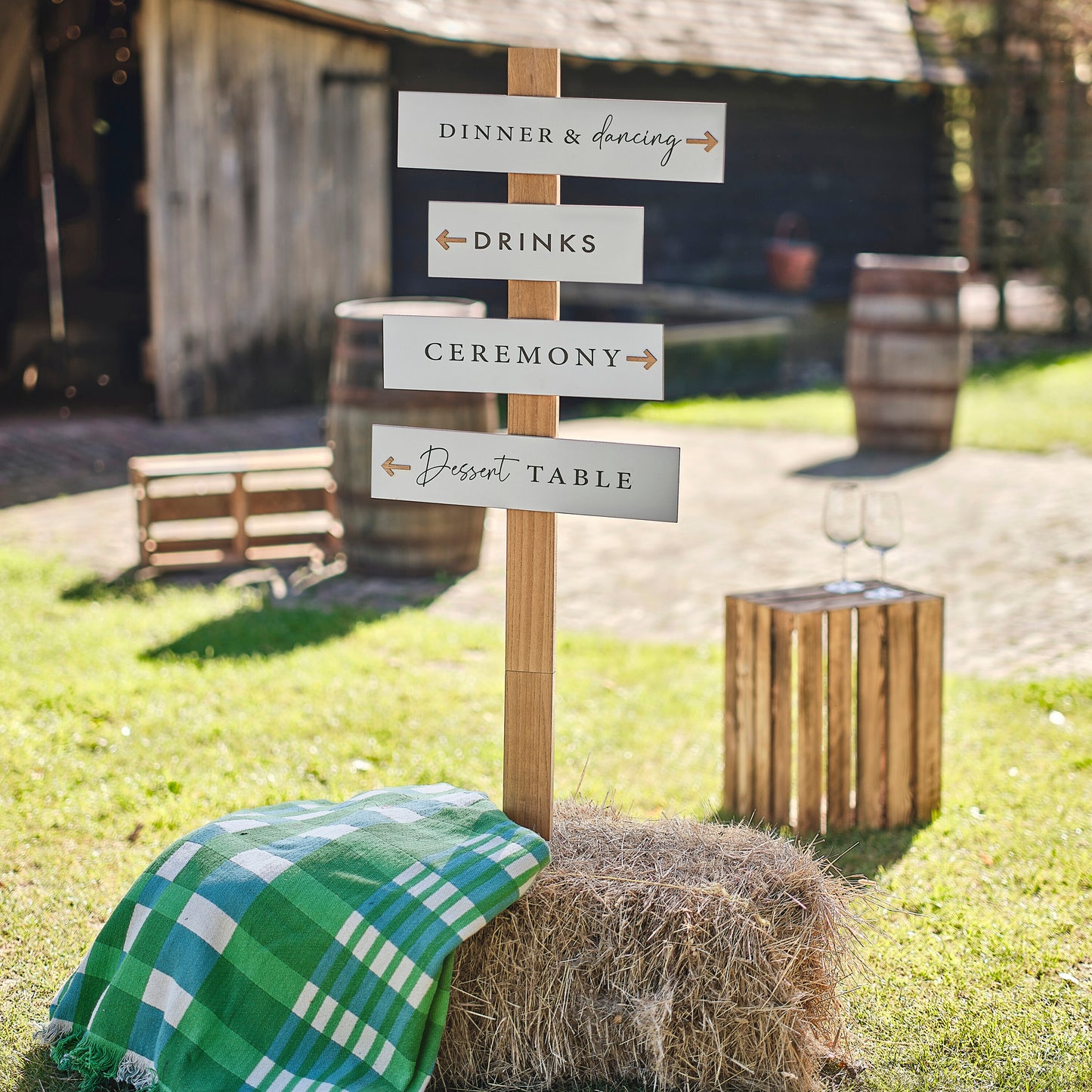 Customisable Wooden Wedding Signpost & Signs