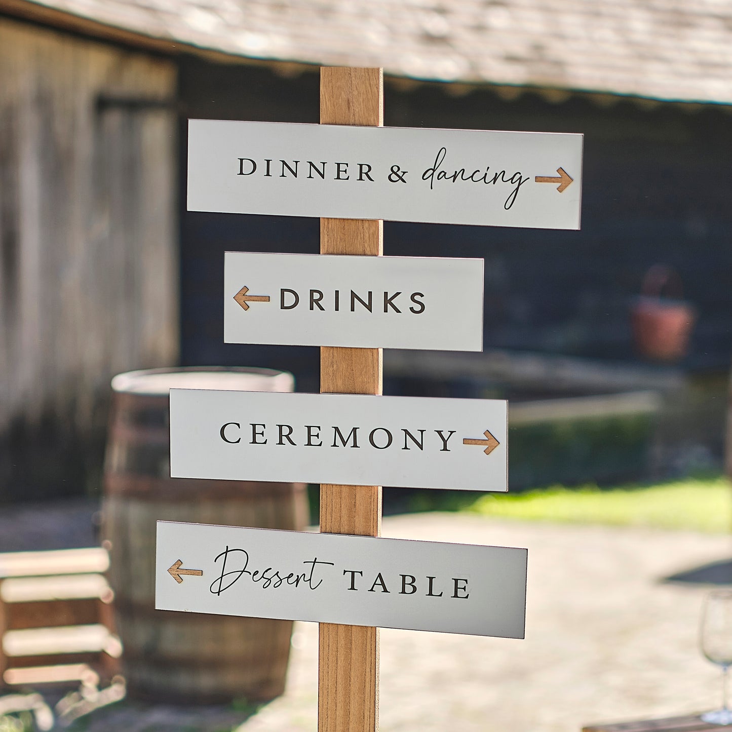 Customisable Wooden Wedding Signpost & Signs