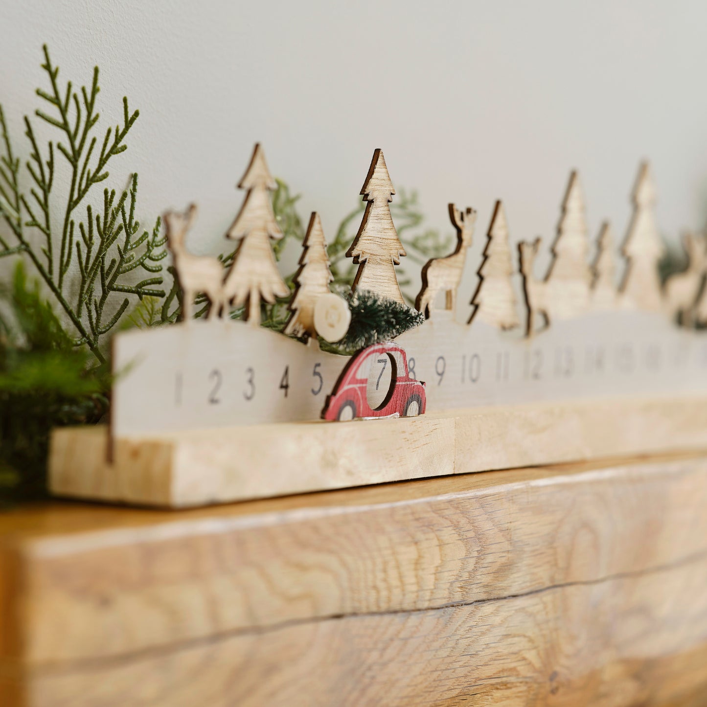 Wooden Reusable Christmas Advent Calendar with Moveable Car