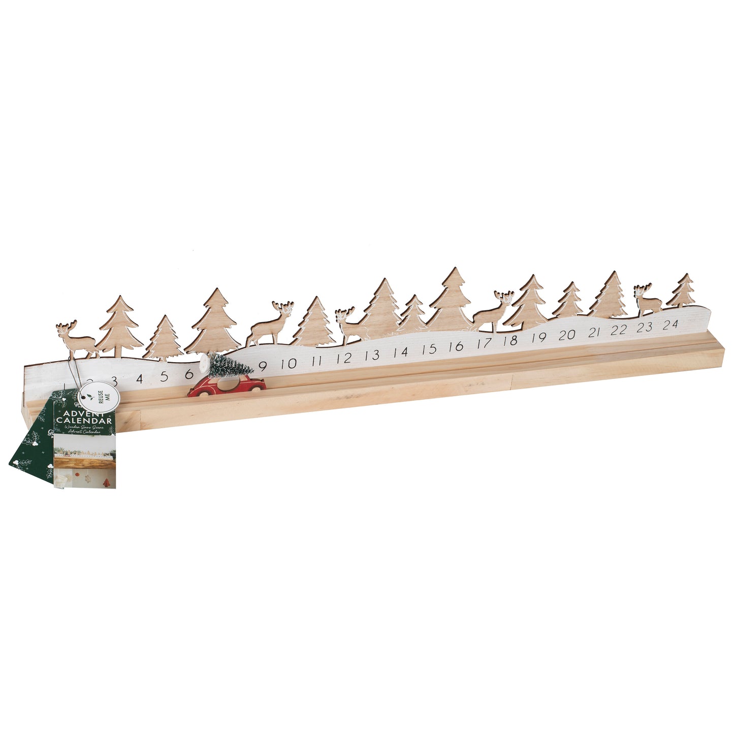 Wooden Reusable Christmas Advent Calendar with Moveable Car