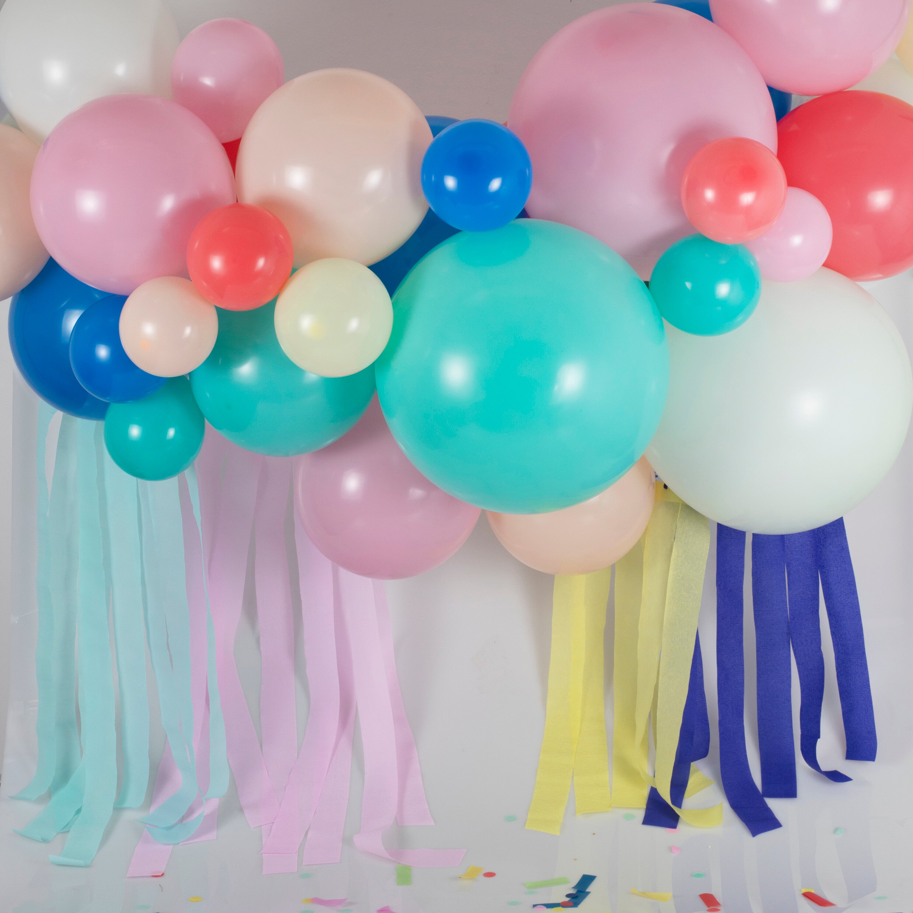 Multicoloured Balloon Arch with Streamers – Ginger Ray