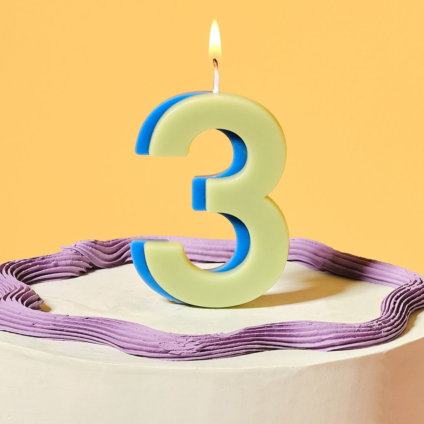 Green and Blue Number 3 Candle