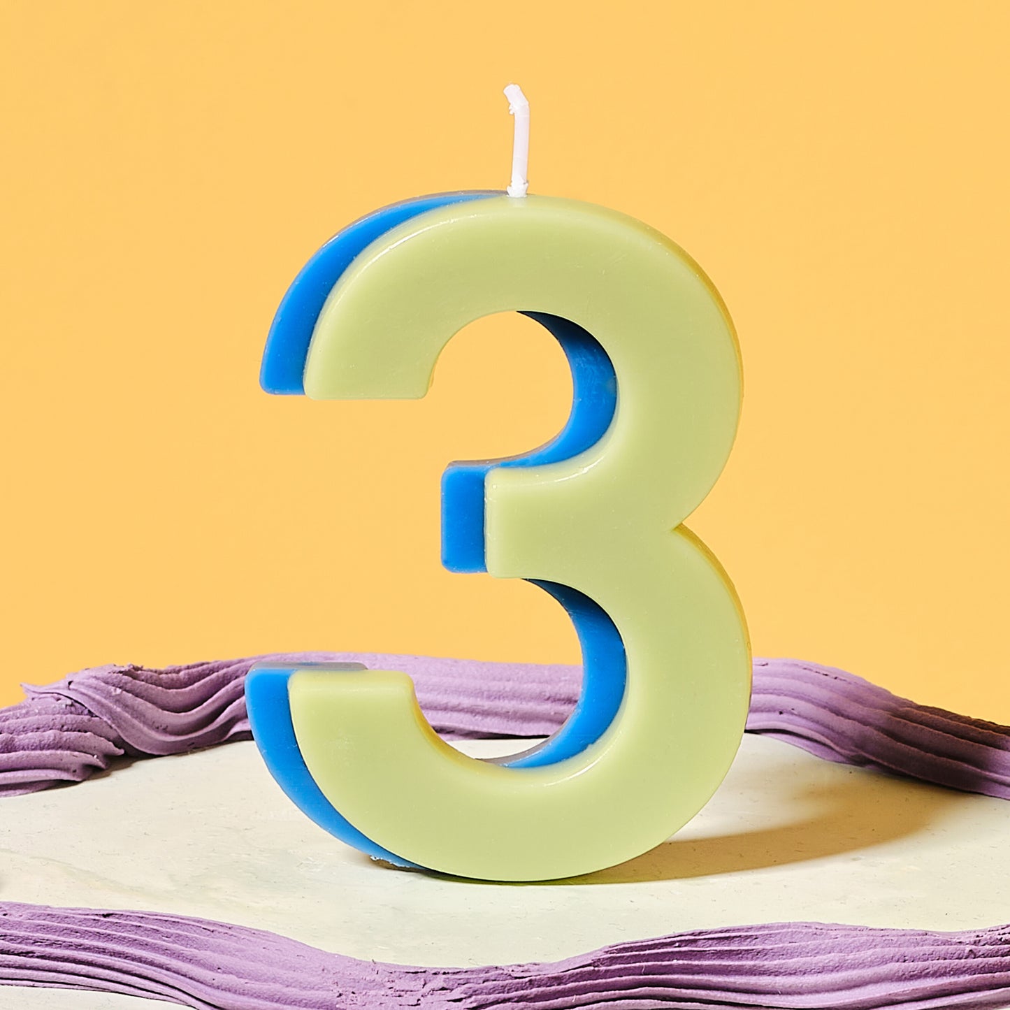 Green and Blue Number 3 Candle