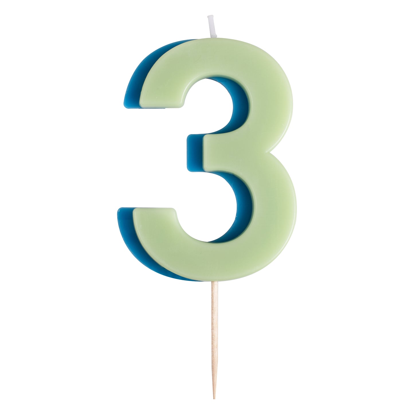 Green and Blue Number 3 Candle