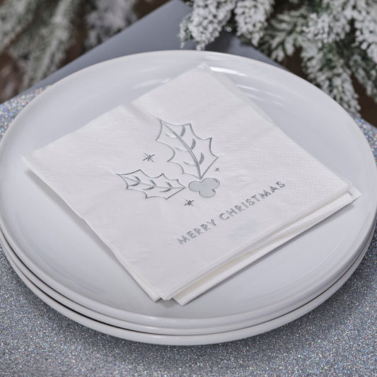 Silver Merry Christmas Paper Napkins