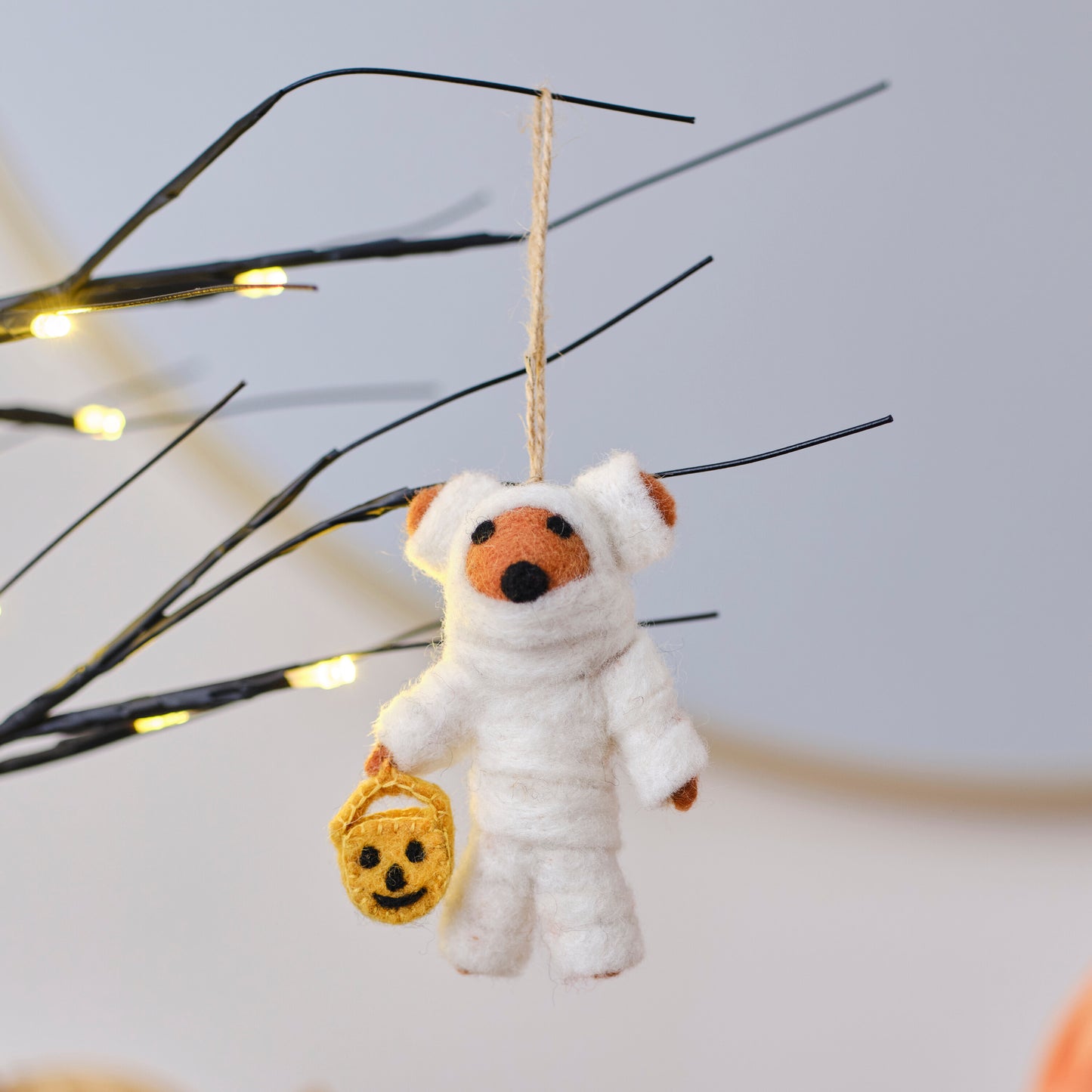 Black Light Up Halloween Tree & Felt Bear Halloween Tree Decorations