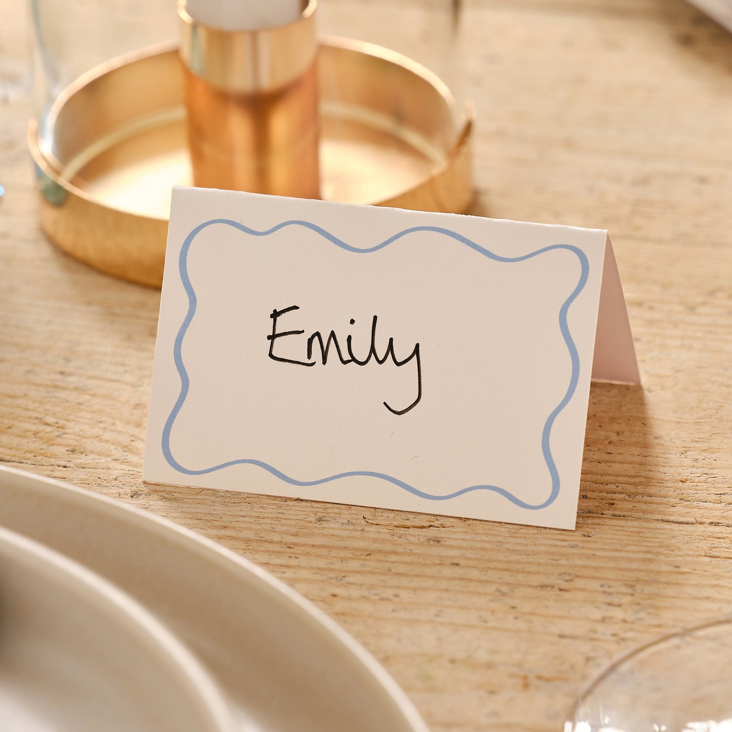 Cream and Blue Wave Place Cards