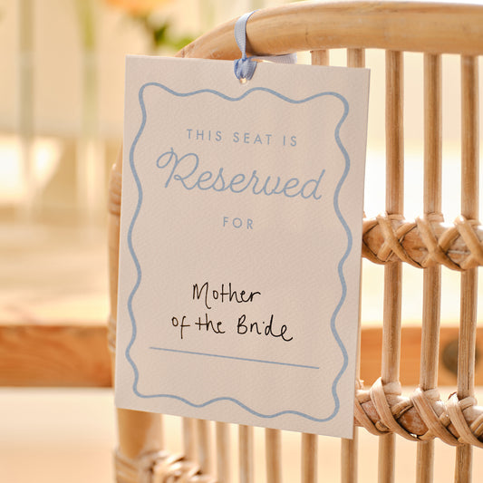 Cream and Blue Customisable Reserved Chair Wedding Signs