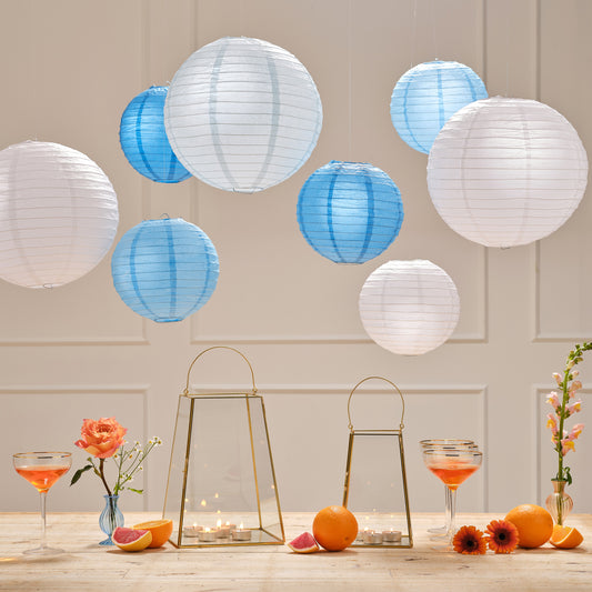 Blue and White Paper Lantern Hanging Decorations