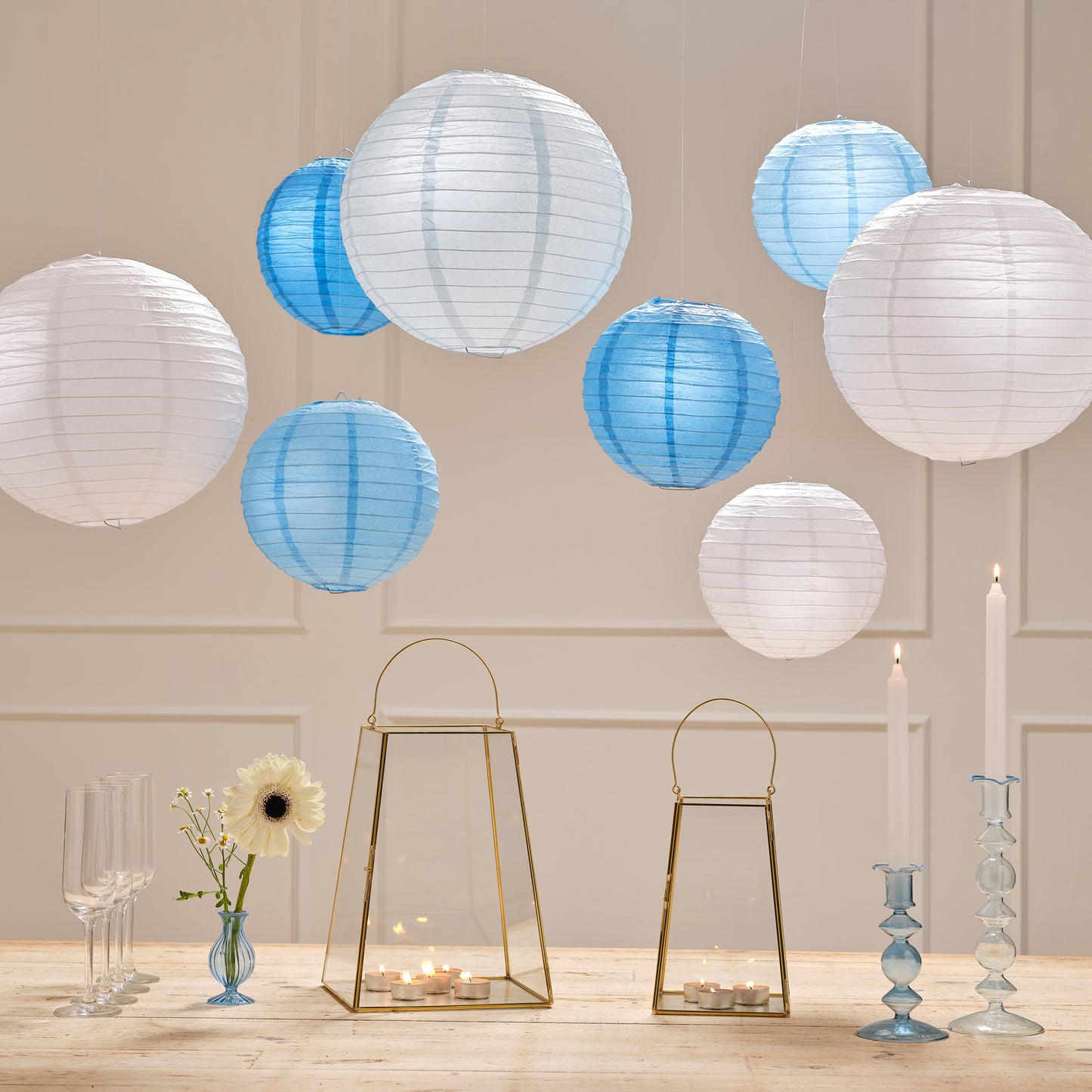Blue and White Paper Lantern Hanging Decorations