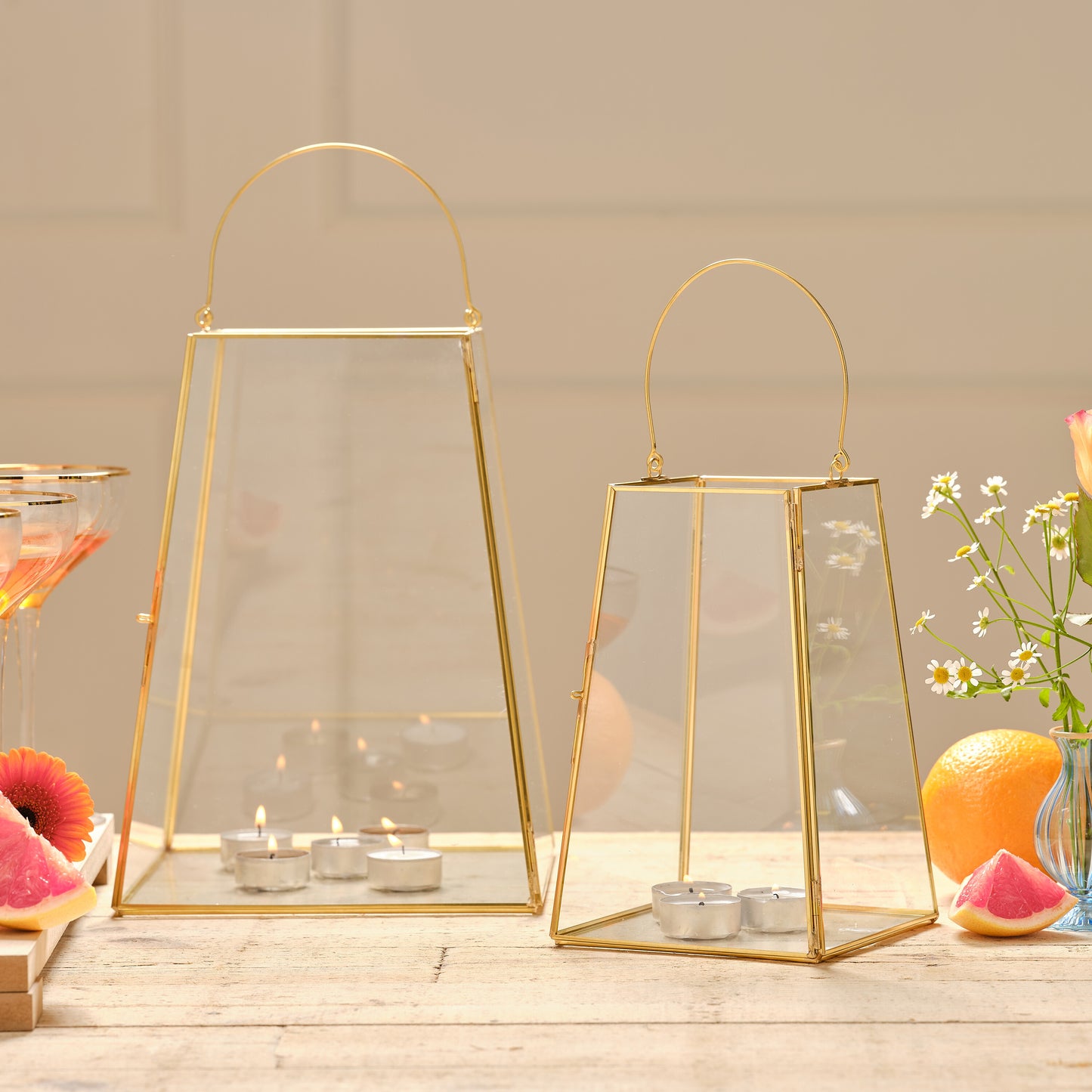 Gold Rimmed Glass Lanterns