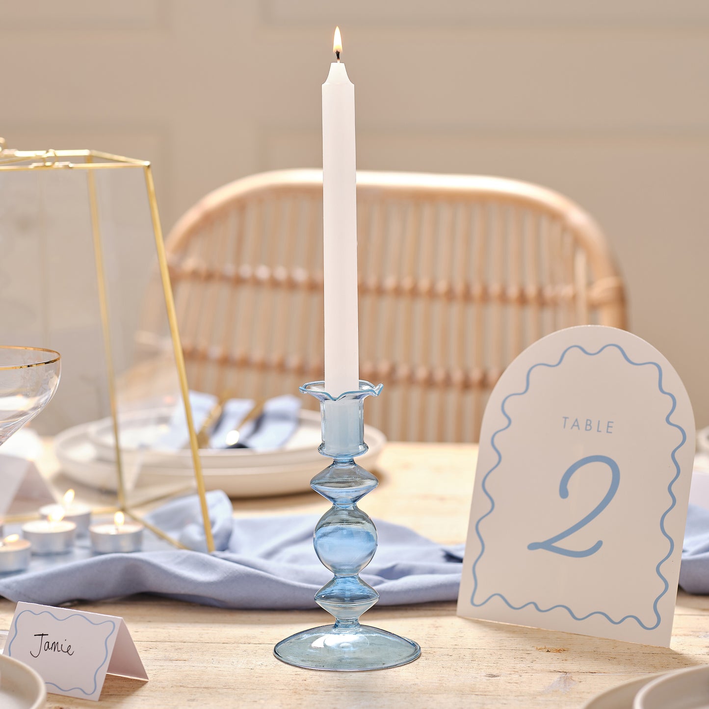 Small Blue Glass Bubble Dinner Candle Holder