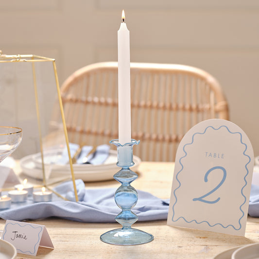 Small Blue Glass Bubble Dinner Candle Holder