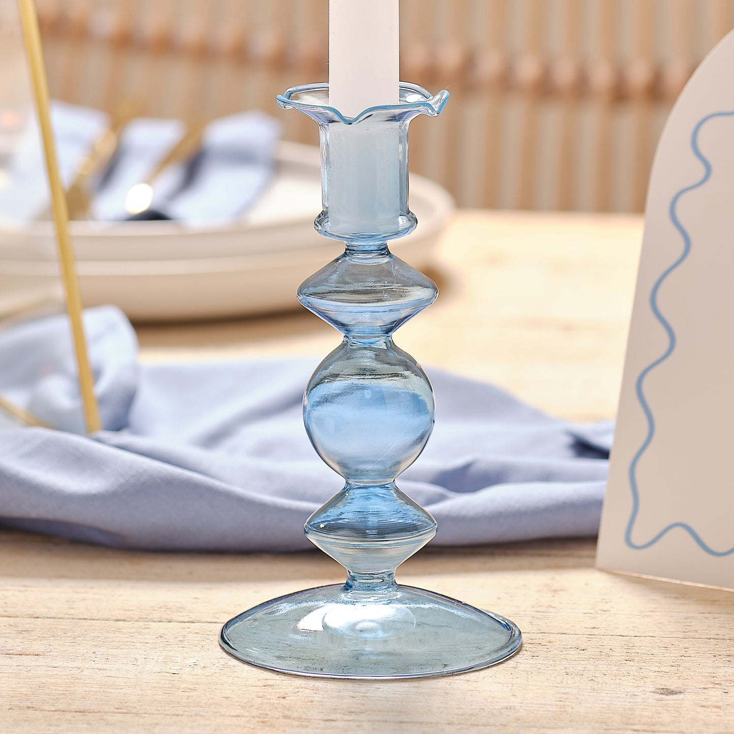 Small Blue Glass Bubble Dinner Candle Holder