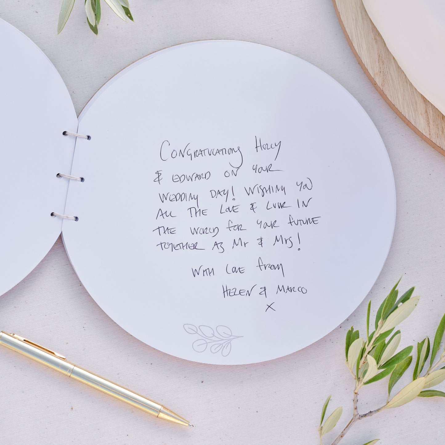 Round Wooden Wedding Guest Book