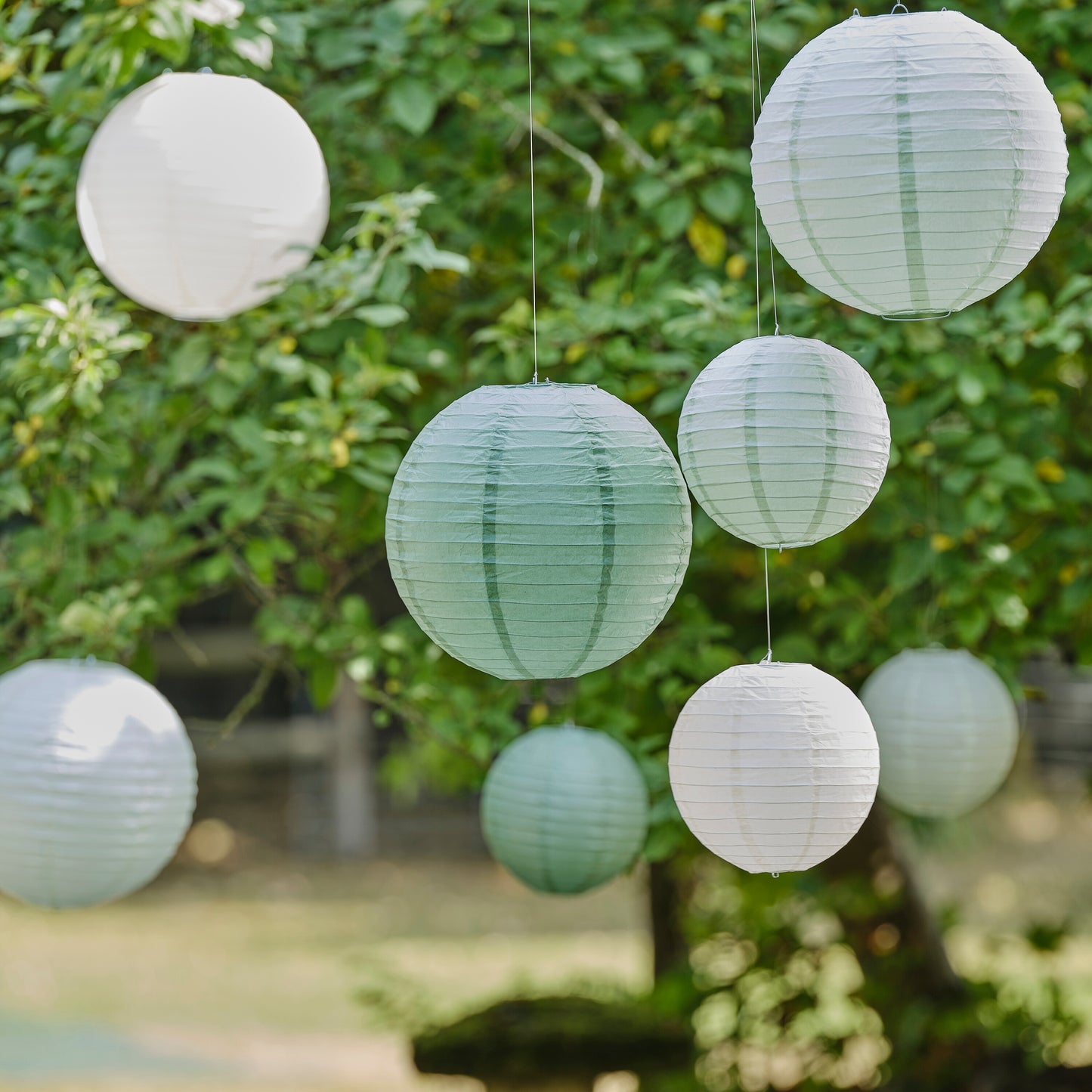 Sage & Cream Paper Lantern Hanging Decorations