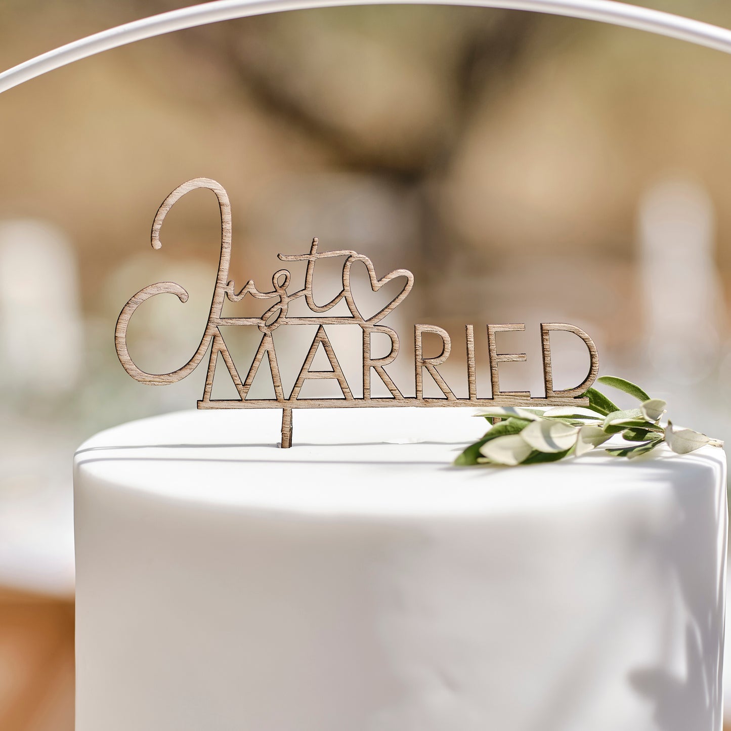 Wooden Just Married Wedding Cake Topper