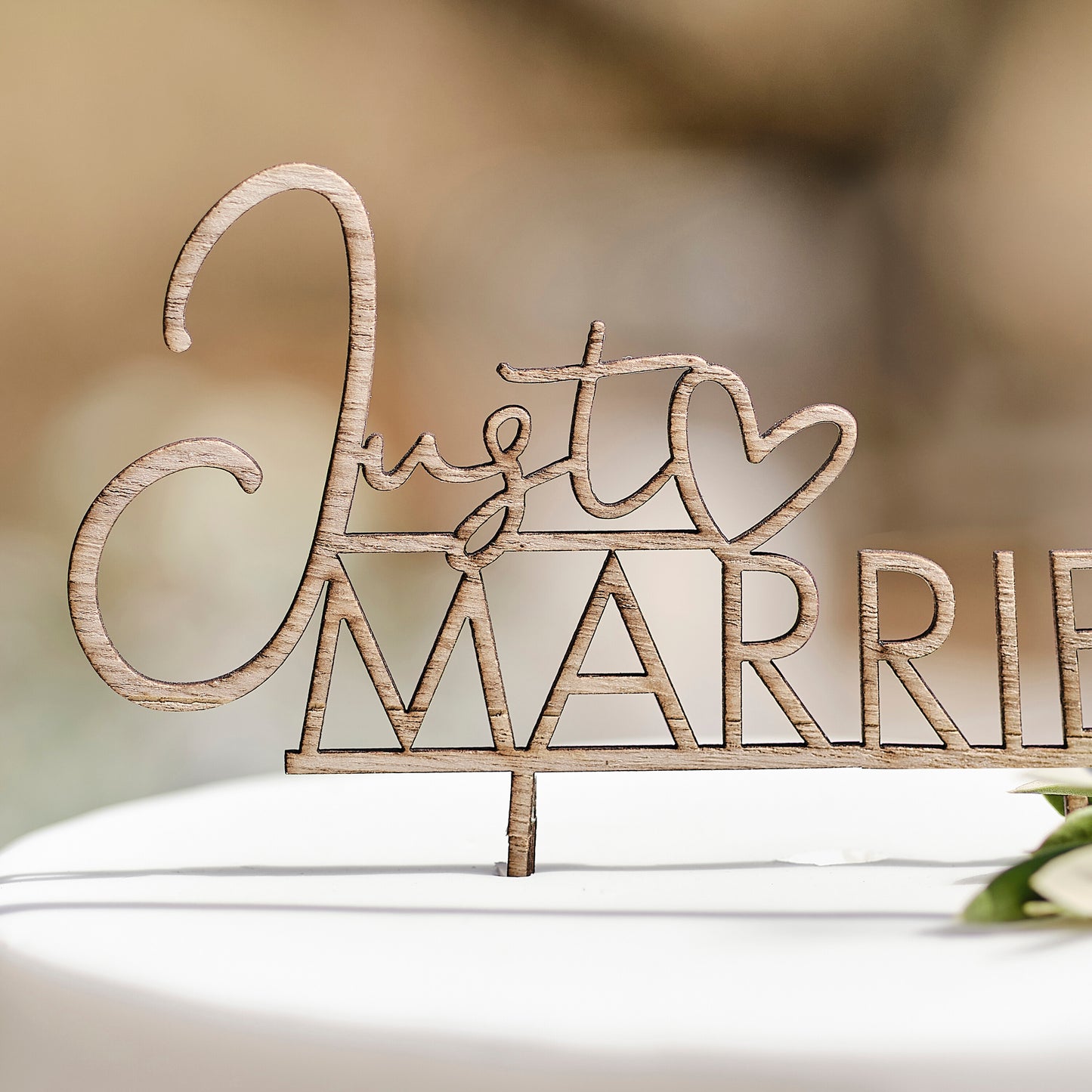 Wooden Just Married Wedding Cake Topper