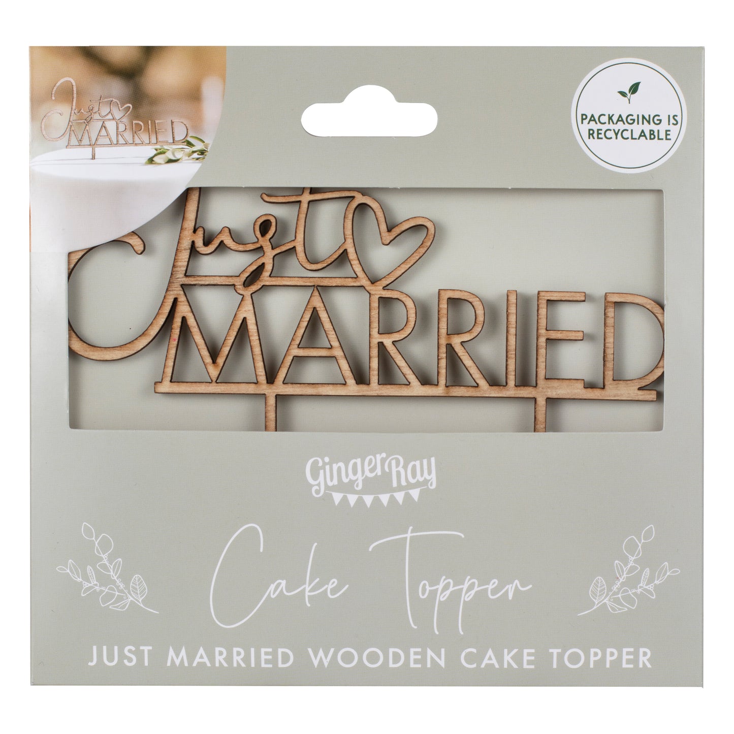 Wooden Just Married Wedding Cake Topper