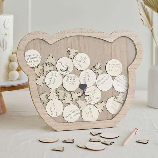 Wooden Teddy Baby Shower Drop-Top Guest Book Alternative