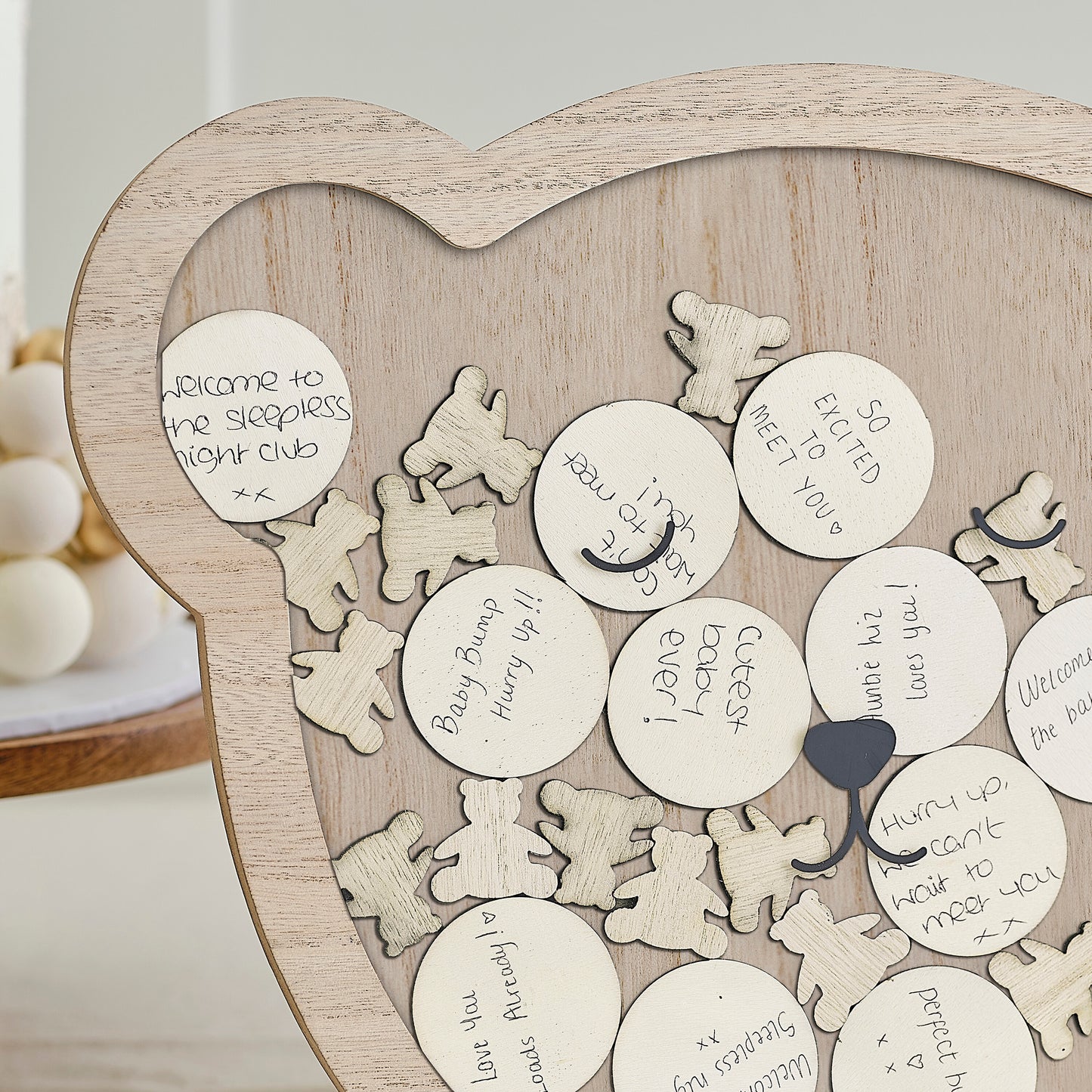 Wooden Teddy Baby Shower Drop-Top Guest Book Alternative