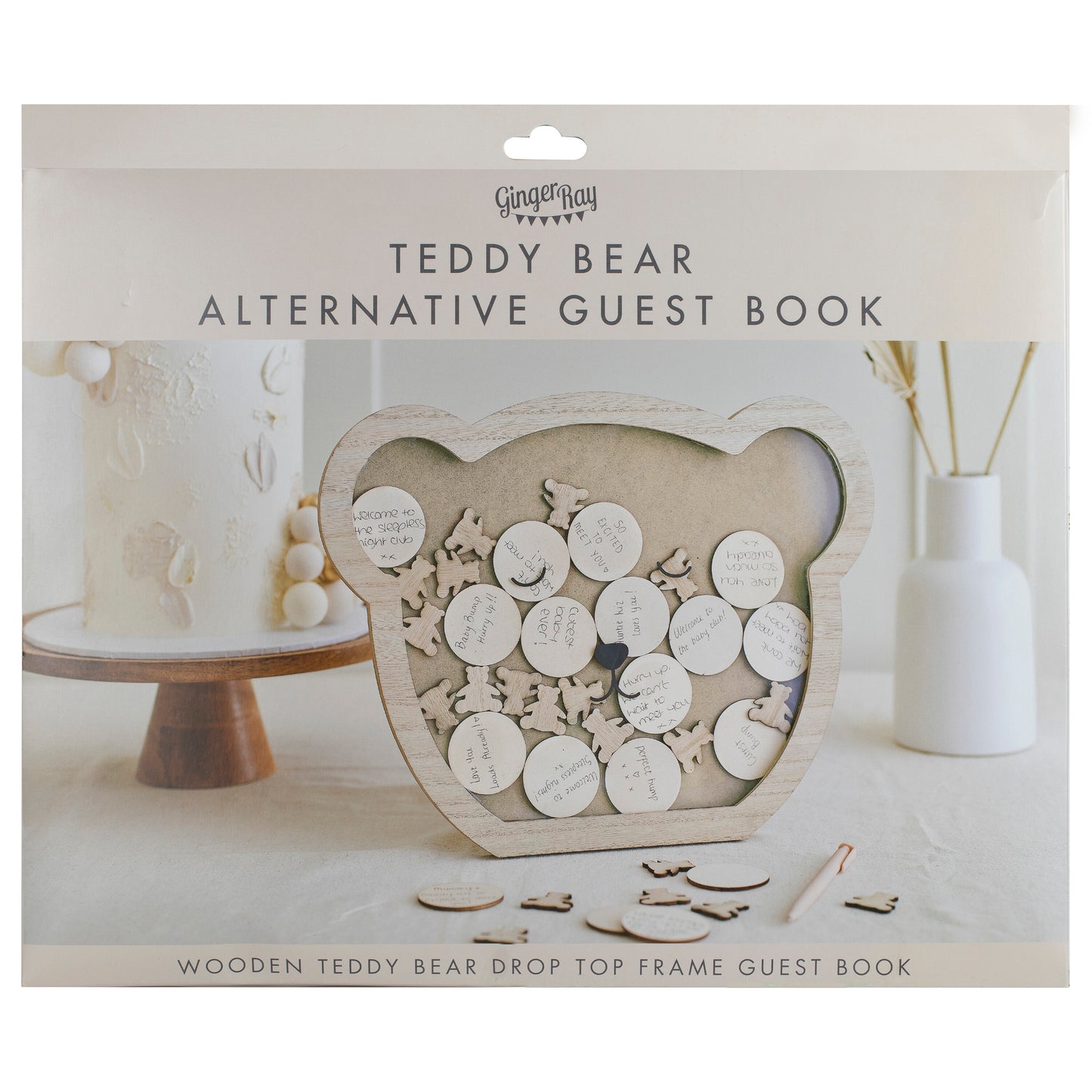Wooden Teddy Baby Shower Drop-Top Guest Book Alternative