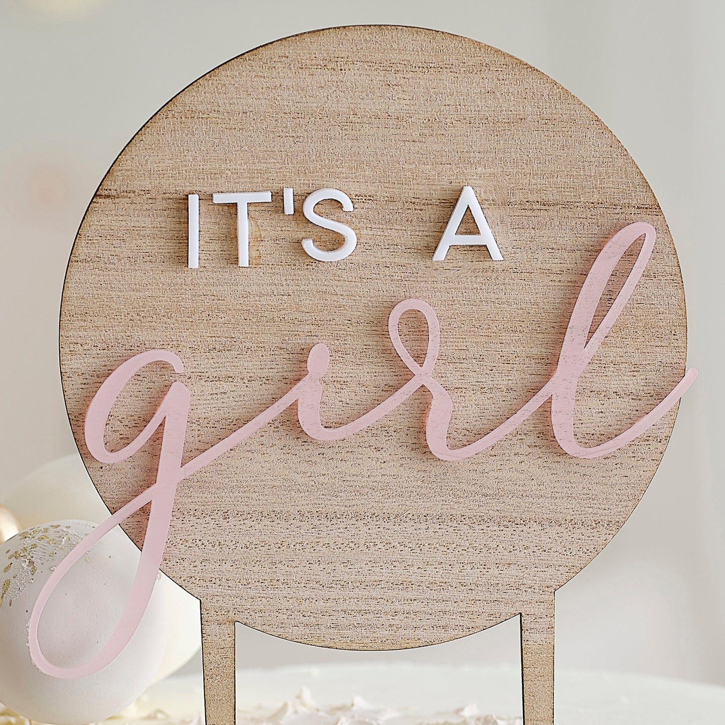 It's a Girl Wooden Baby Shower Cake Topper