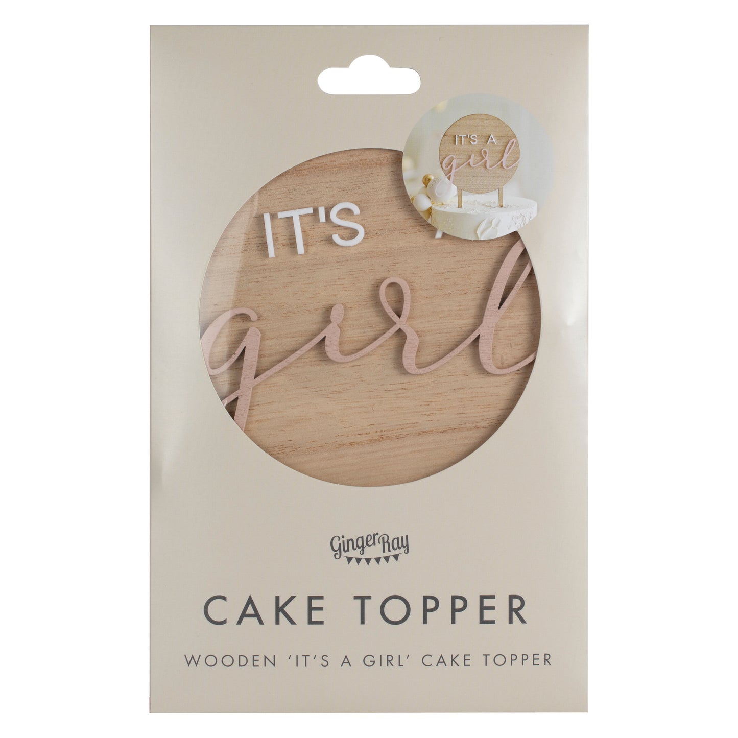 It's a Girl Wooden Baby Shower Cake Topper