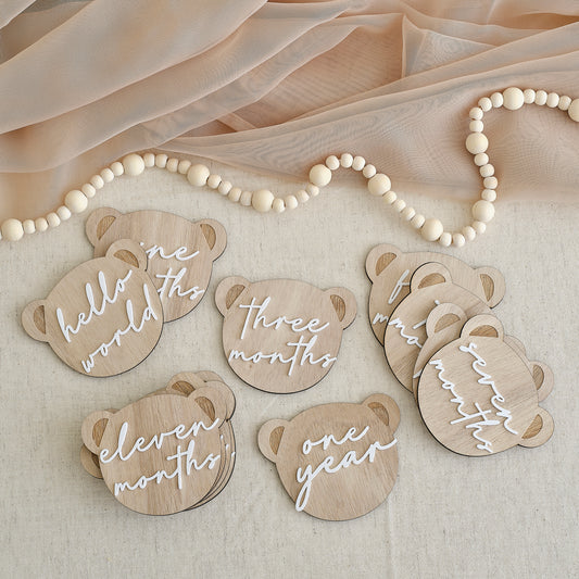 Wooden Teddy Bear Baby Milestone Signs