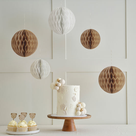 Neutral Paper Honeycomb Decorations