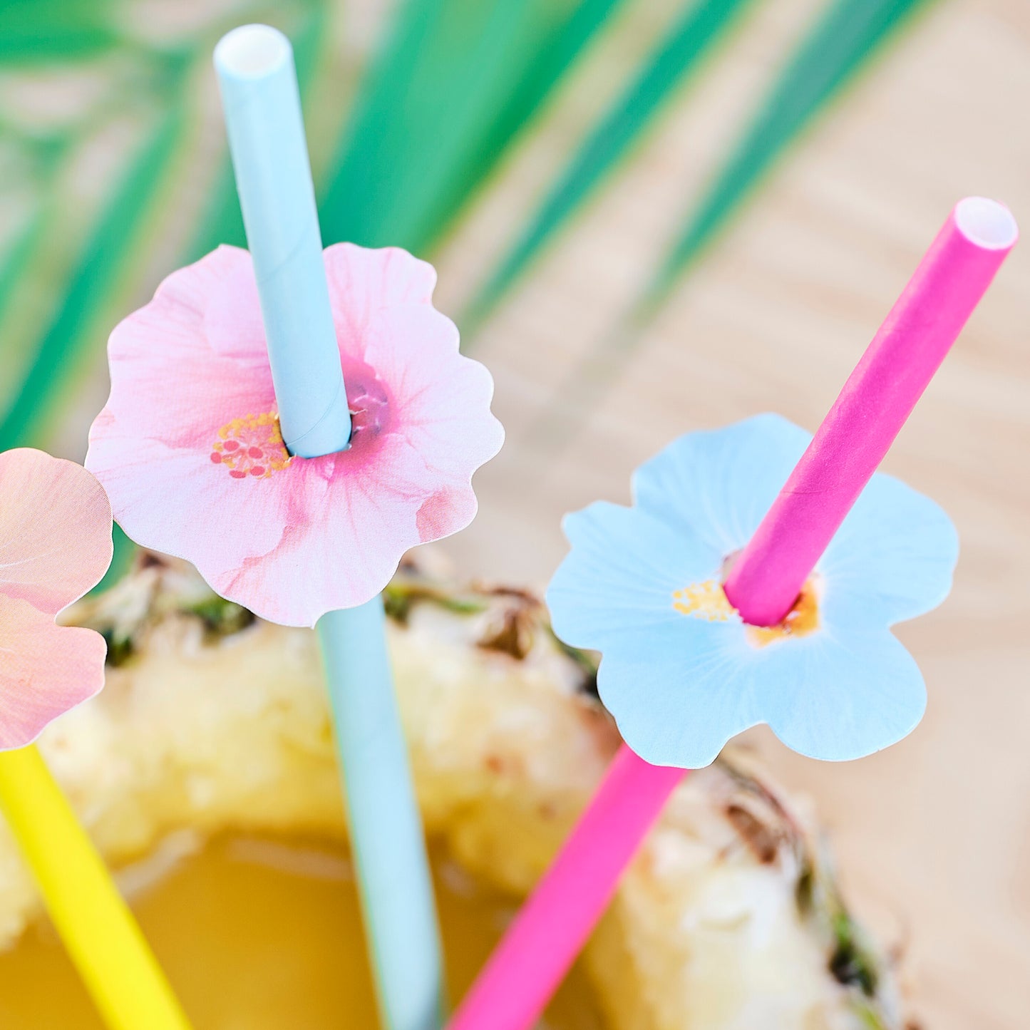 Hawaiian Paper Party Straws with Flower Toppers
