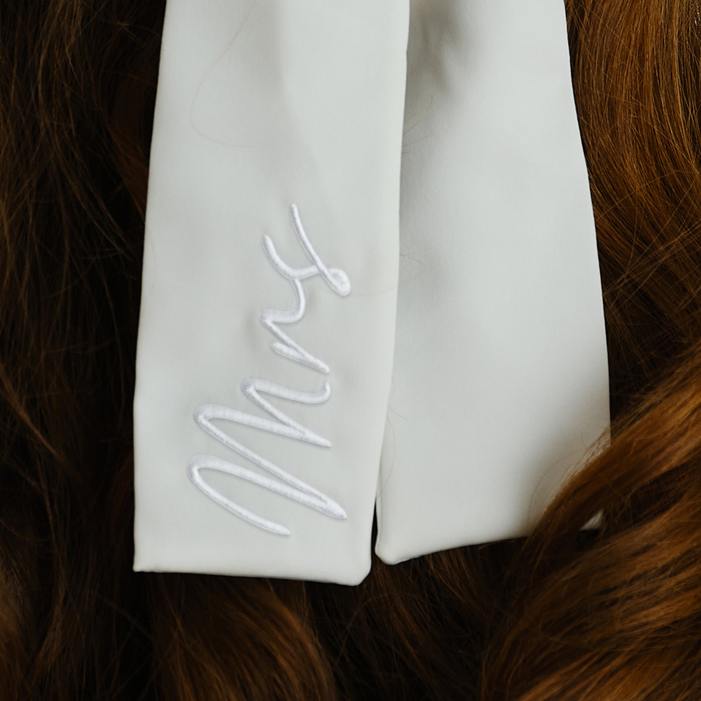 Cream Satin Embroidered 'Mrs' Hair Bow