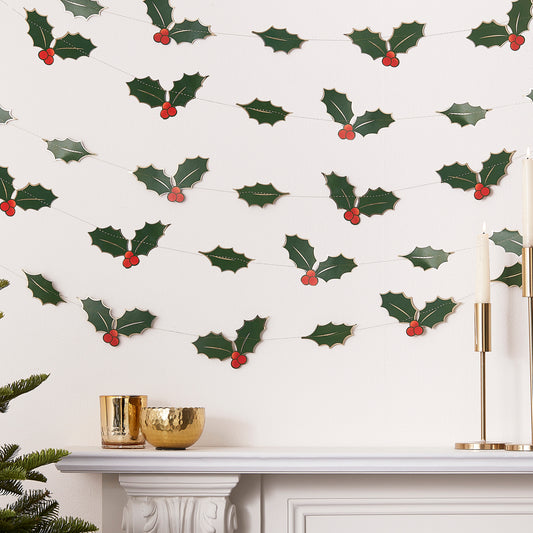Foiled Holly Leaves Bunting Backdrop