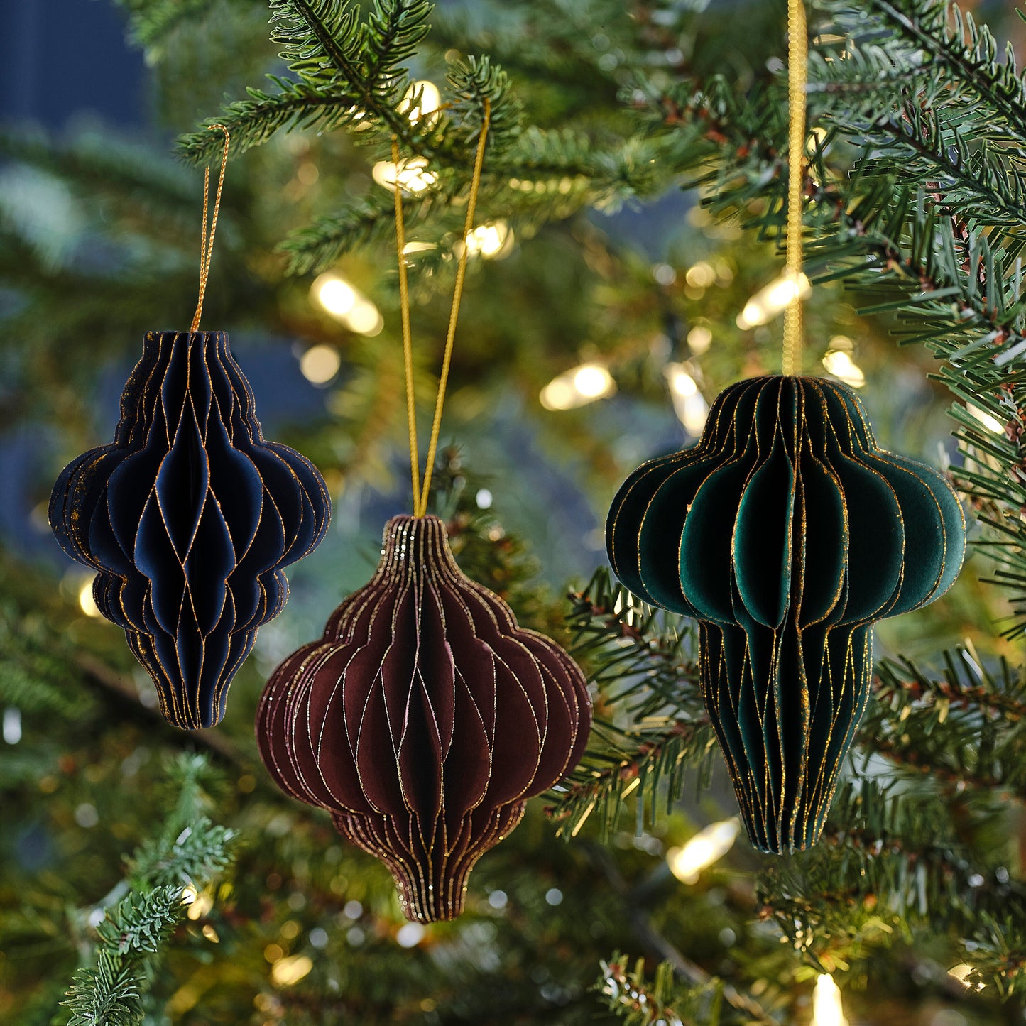 Glitter Edge Honeycomb Hanging Christmas Tree Decorations