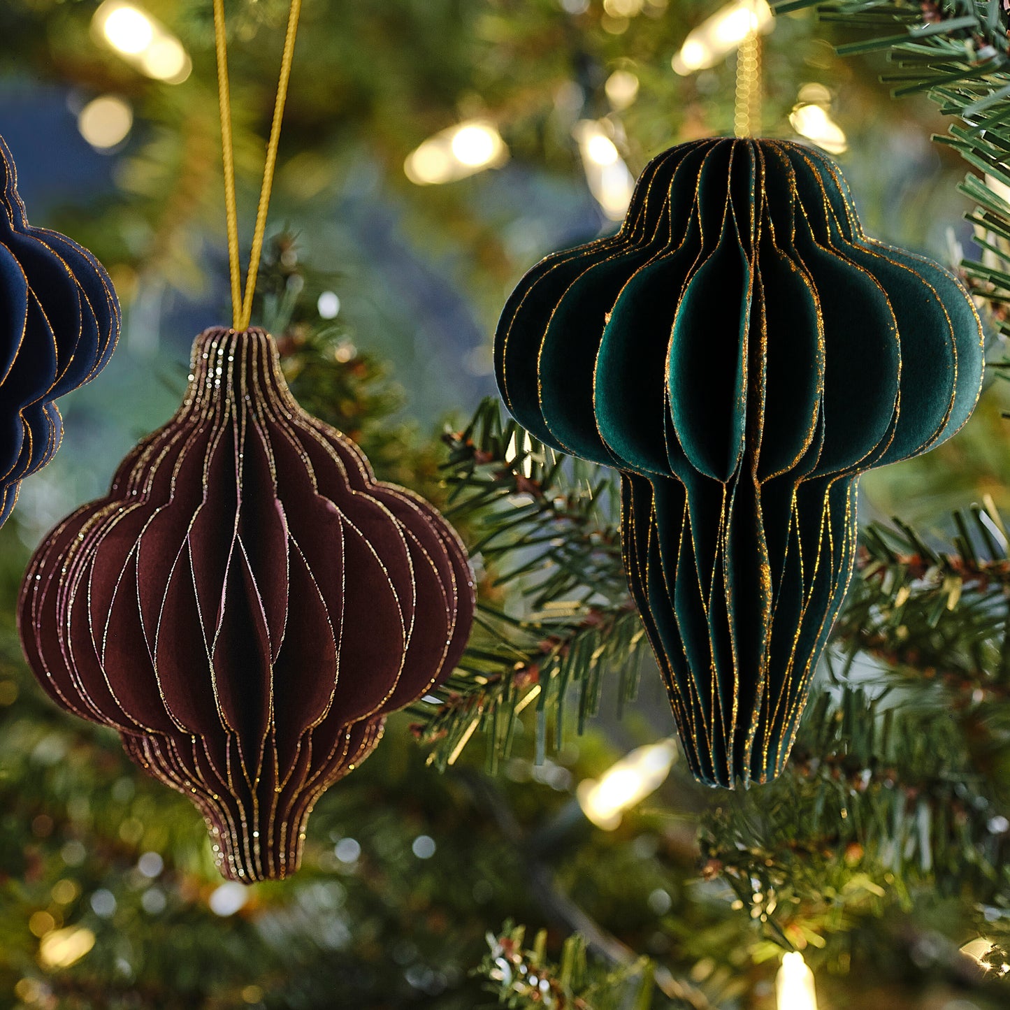 Glitter Edge Honeycomb Hanging Christmas Tree Decorations