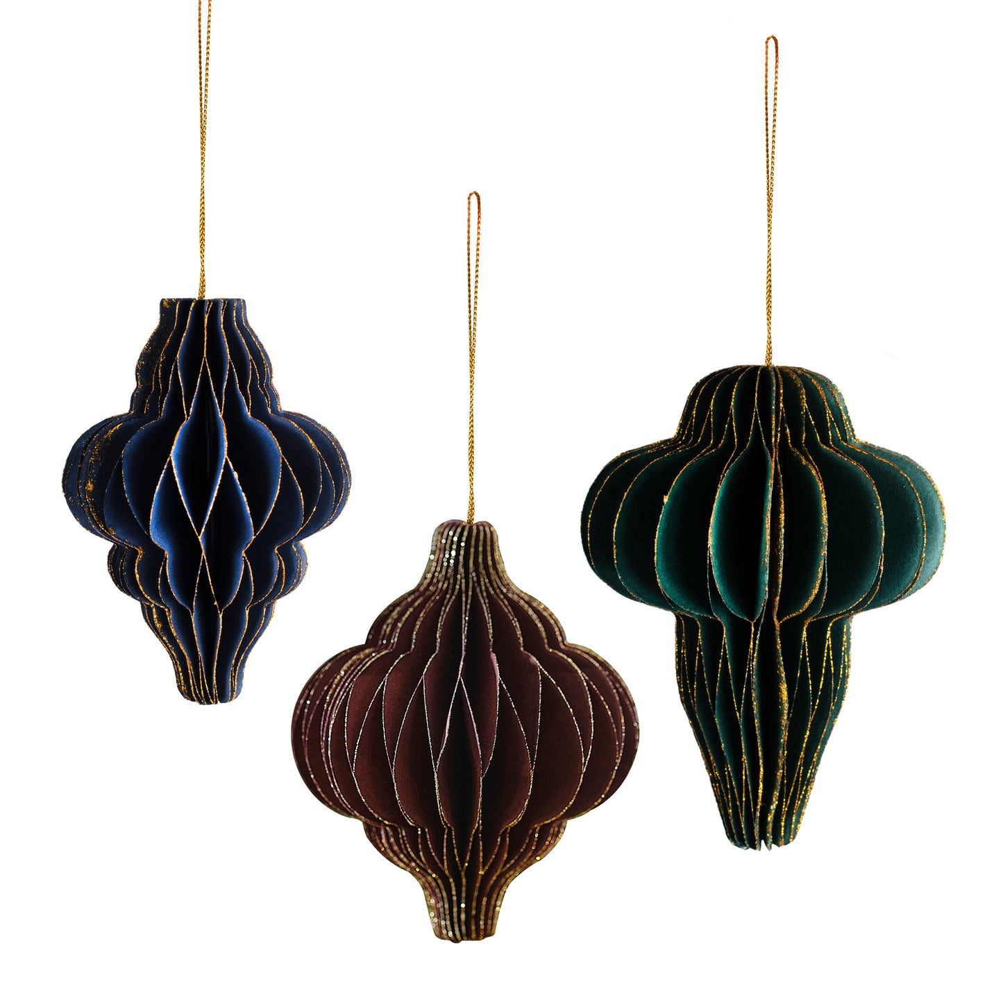Glitter Edge Honeycomb Hanging Christmas Tree Decorations