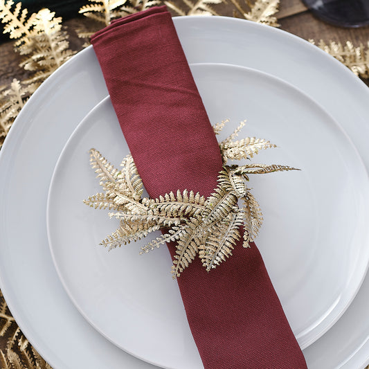 Gold Fern Wreath Christmas Table Napkin Rings