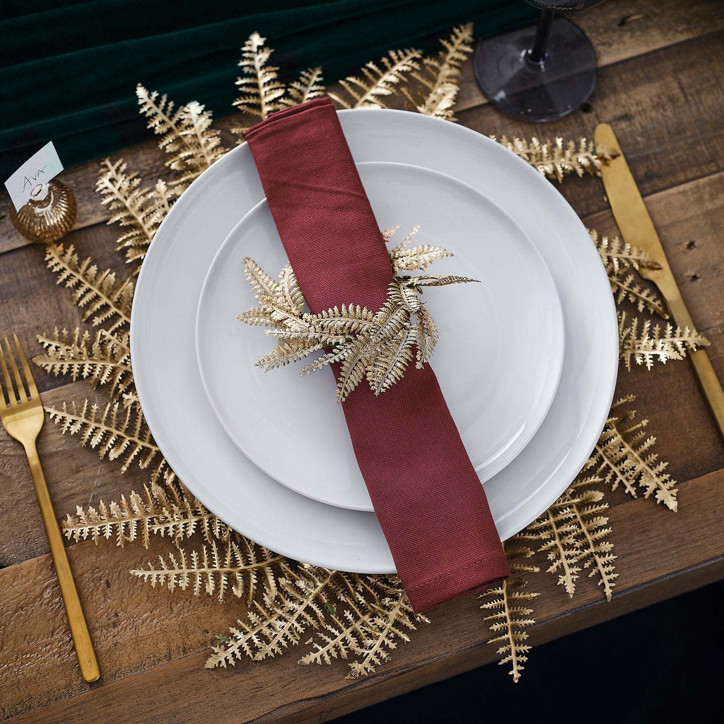 Gold Fern Wreath Christmas Table Place Mats
