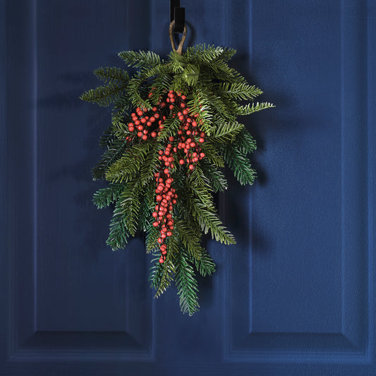 Foliage Christmas Door Swag with Berries