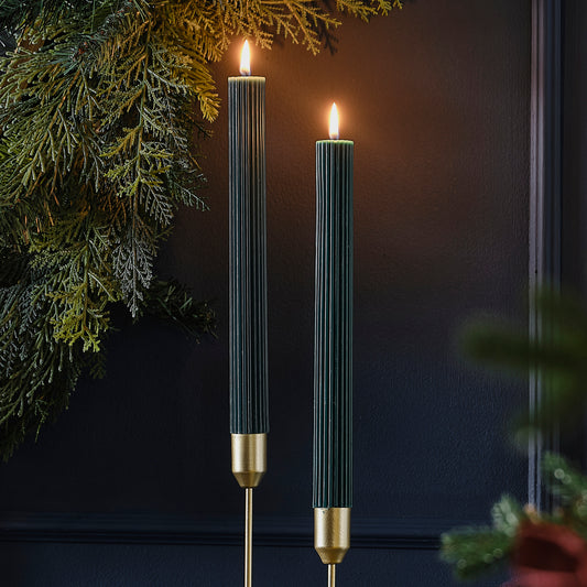 Dark Green Christmas Table Ribbed Dinner Candles