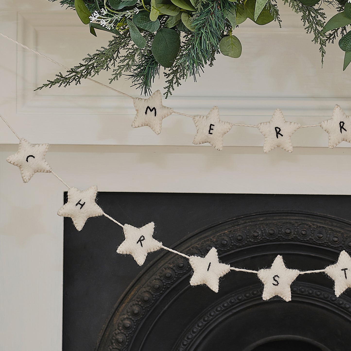Felt White Star Merry Christmas Bunting