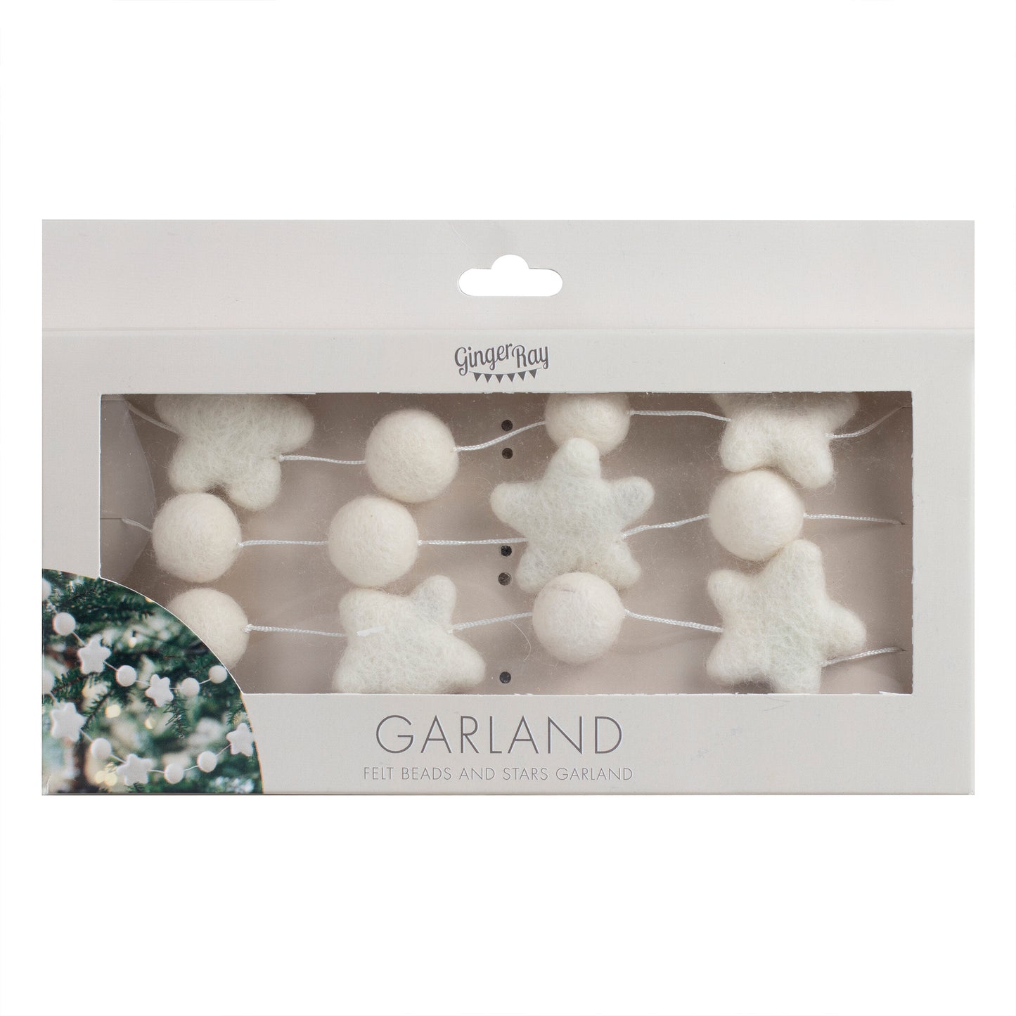 White Felt Star and Bead Christmas Garland