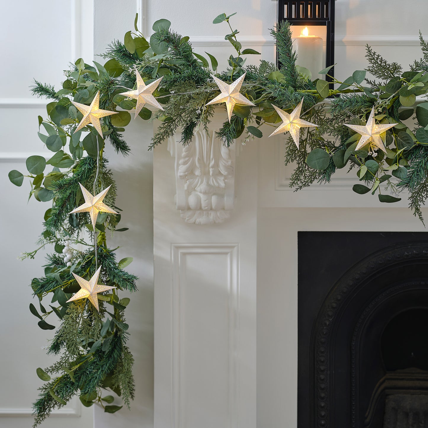 White Paper Star String Light Christmas Bunting