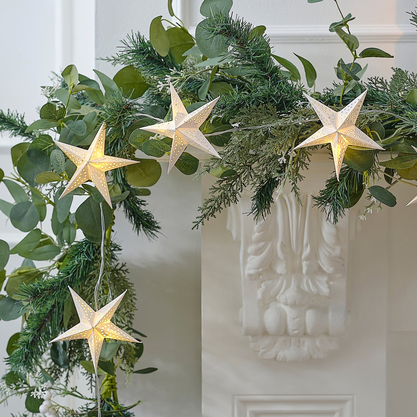 White Paper Star String Light Christmas Bunting