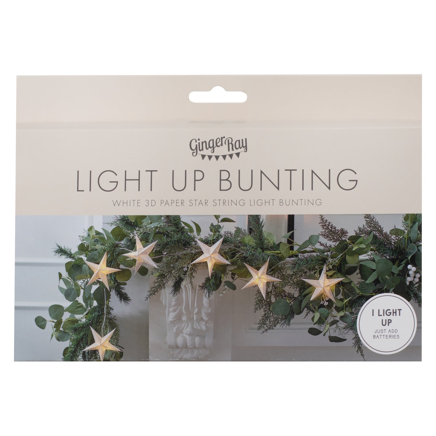 White Paper Star String Light Christmas Bunting