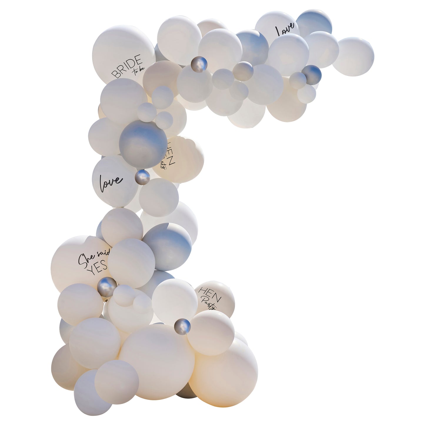 White & Silver Hen Party Balloon Arch Kit