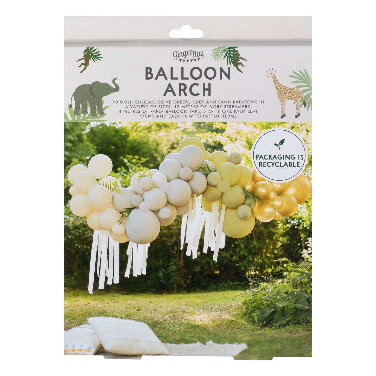 Green, Cream, Grey & Gold Chrome Balloon Arch Kit