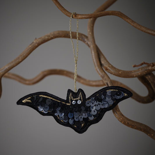 Black Bat Embroidered Halloween Tree Decoration