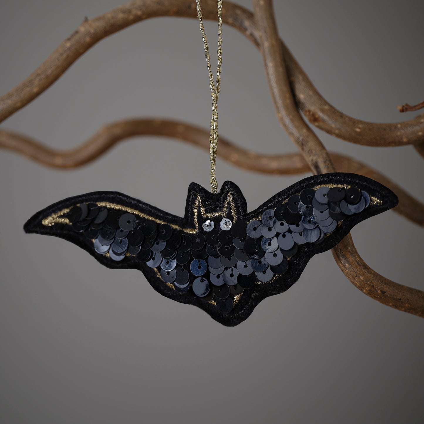 Black Bat Embroidered Halloween Tree Decoration