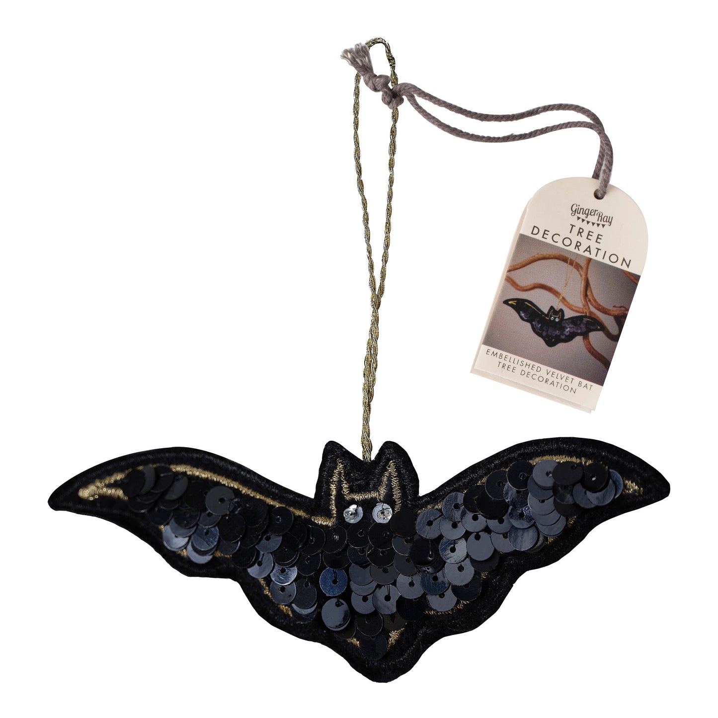 Black Bat Embroidered Halloween Tree Decoration